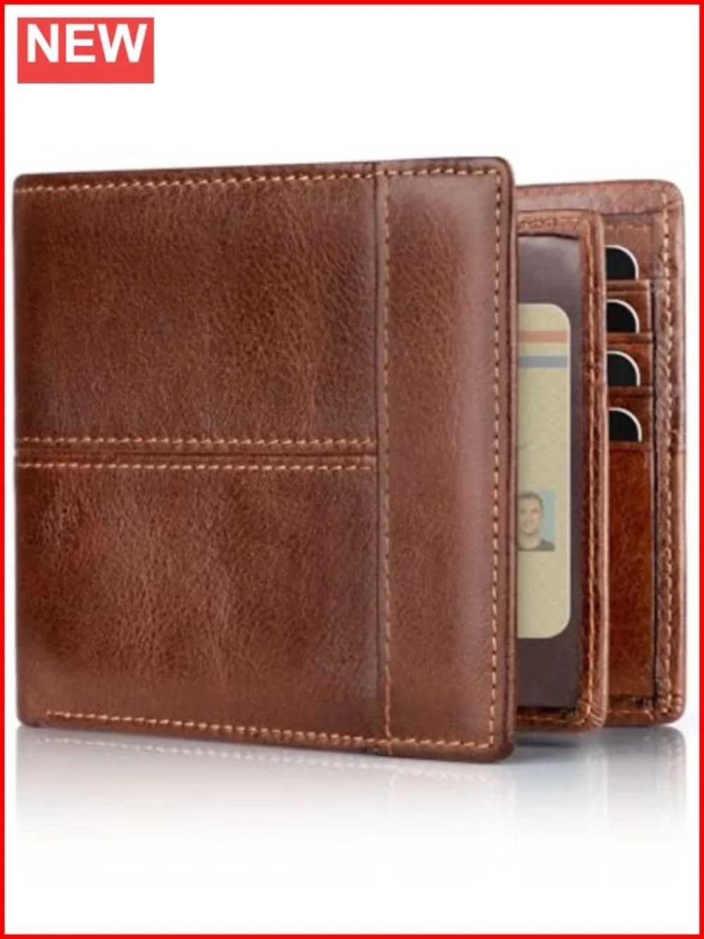 Genuine Leather RFID Blocking Bifold Wallet with ID Window for Men